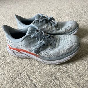 Hoka Athletic Shoes in Light Blue and Orange